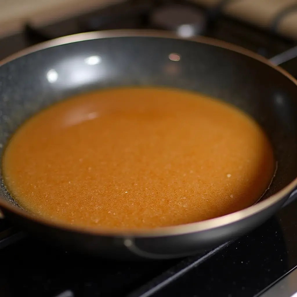 heating caramel with a pan 