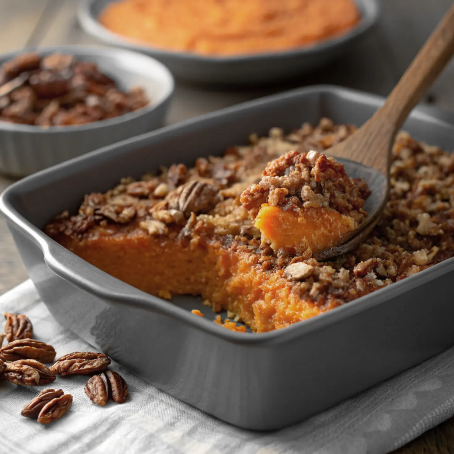 Sweet potato casserole is a timeless dish that brings comfort and joy to any table. Whether it’s a holiday favorite or a weeknight treat, this classic recipe combines the natural sweetness of sweet potatoes with a deliciously crunchy topping for a dish that’s as satisfying as it is memorable. Loved for its balance of flavors and textures, sweet potato casserole is more than just a side—it’s a star. In this article, we’ll explore how to create the perfect sweet potato casserole, share tips to elevate your dish, and ensure it becomes a staple in your recipe collection. Let’s get cooking. How to Make Sweet Potato Casserole Making sweet potato casserole is easier than you might think! Here’s a quick rundown of the process, but don’t forget to check the full, step-by-step recipe below for all the details: Cook and Mash the Sweet Potatoes: Start by boiling or roasting your sweet potatoes until tender, then mash them to a smooth consistency. Prepare the Casserole Base: Combine the mashed sweet potatoes with the casserole ingredients, mixing until everything is well-blended. Transfer the mixture to a baking dish, spreading it out evenly. Make the Topping: Whip up a delicious topping of your choice—a crunchy pecan crumble, marshmallows, or a blend of both—and sprinkle it generously over the sweet potato layer. Bake to Perfection: Bake the casserole until the topping is golden and slightly crisp, adding the perfect finishing touch to this comforting dish. Can You Make Sweet Potato Casserole Ahead of Time? Absolutely. Sweet potato casserole is a perfect make-ahead dish, especially during busy holidays like Thanksgiving. Preparing it in advance helps save time and reduce stress. To get a head start, follow these simple steps: Prepare the Components: Mix the sweet potato filling and prepare the topping separately. Store Properly: Cover the filling to a baking dish tightly. Place the topping in an airtight container. Refrigerate both components for up to two days. Bake on the Day Off: When ready to serve, sprinkle the topping over the filling and bake as directed. Since the dish will be cold from the fridge, you may need to add a few extra minutes to the baking time to ensure everything heats evenly. Ingredients: This recipe makes 12 servings. You can adjust the quantities as needed to double (2x) or quadruple (4x) the batch! Sweet Potatoes Mixture: 4 cups peeled and cubed sweet potatoes 2 large eggs, beaten ½ cup white sugar ½ cup milk 4 tablespoons butter, softened ½ teaspoon vanilla extract ½ teaspoon salt Pecan Topping: ½ cup packed brown sugar ⅓ cup all-purpose flour 3 tablespoons butter, softened ½ cup chopped pecans Directions Steps to Make Sweet Potato Casserole Step 1: Gather all ingredients and preheat your oven to 325°F (165°C). Step 2: Prepare the Sweet Potatoes Place the cubed sweet potatoes in a medium saucepan and cover with water. Cook over medium-high heat for 10 to 15 minutes, or until tender. Drain the sweet potatoes and transfer them to a large bowl. Step 3: Mash and Mix Mash the drained sweet potatoes with a fork until smooth. Add the beaten eggs and mix until combined. Stir in the sugar, milk, butter, vanilla extract, and salt. Blend everything together until the mixture is smooth and creamy. Spread the mixture evenly in a 9x13-inch baking dish. Step 4: Prepare the Topping In a medium bowl, mix the brown sugar and flour. Cut in the softened butter using a pastry cutter or fork until the mixture resembles coarse crumbs. Stir in the chopped pecans. Sprinkle the topping evenly over the sweet potato mixture. Step 5: Bake Place the baking dish in the preheated oven and bake for about 30 minutes, or until the topping is lightly browned and crisp. Step 6: Serve and Enjoy Let the casserole cool slightly before serving. Enjoy this warm, comforting dish with family and friends 10 secrets to make the best sweet potato casserole: Use Fresh Sweet Potatoes Fresh, tender sweet potatoes create the perfect texture and flavor. Avoid using canned sweet potatoes, as they can affect the dish’s consistency and taste. Roast, Don’t Boil Roasting sweet potatoes enhances their natural sweetness and depth of flavor. Try roasting them in the oven until tender instead of boiling to bring out their best qualities. Add a Touch of Cinnamon A pinch of cinnamon elevates the flavor of the sweet potatoes and complements their natural sweetness. Don’t overdo it; a little goes a long way! Use Brown Sugar for a Richer Flavor Brown sugar brings a deeper, caramel-like sweetness compared to white sugar. This gives your casserole a more complex and flavorful profile. Go with Real Butter For the creamiest texture, always use real butter instead of margarine or substitutes. Butter adds richness and helps bind the sweet potatoes together. Perfect the Topping Texture Whether you prefer a pecan crumble or marshmallows, ensure your topping is the right balance of crunch and softness. For pecan crumble, make sure the butter is mixed in well to create that perfect texture. Add Vanilla Extract A touch of vanilla extract helps bring all the flavors together and adds a warm, aromatic essence to the casserole. Don’t Overmix the Filling When mixing the sweet potatoes, be careful not to overmix. Overmixing can make the casserole too runny and lose that fluffy texture we all love. Chill the Casserole Chill the casserole for about 30 minutes before baking. This allows the flavors to meld and results in a more cohesive texture when it’s baked. Top with Toasted Marshmallows (Optional) If you love marshmallows, add a layer on top and toast them until golden for an extra treat. The contrast between the crispy topping and soft sweet potatoes is simply irresistible. By following these 10 secrets, you'll create a sweet potato casserole that's full of flavor, texture, and warmth. From choosing the right sweet potatoes to perfecting the topping, every step makes a difference in crafting a dish that's both comforting and delicious. Whether you're cooking for a holiday or a casual dinner, this recipe is sure to become a favorite in your kitchen. With a little extra care and attention to detail, you can enjoy the best sweet potato casserole every time. Nutrition Facts (per serving) Calories: 226 Fat: 11g Carbohydrates: 30g Protein: 3g