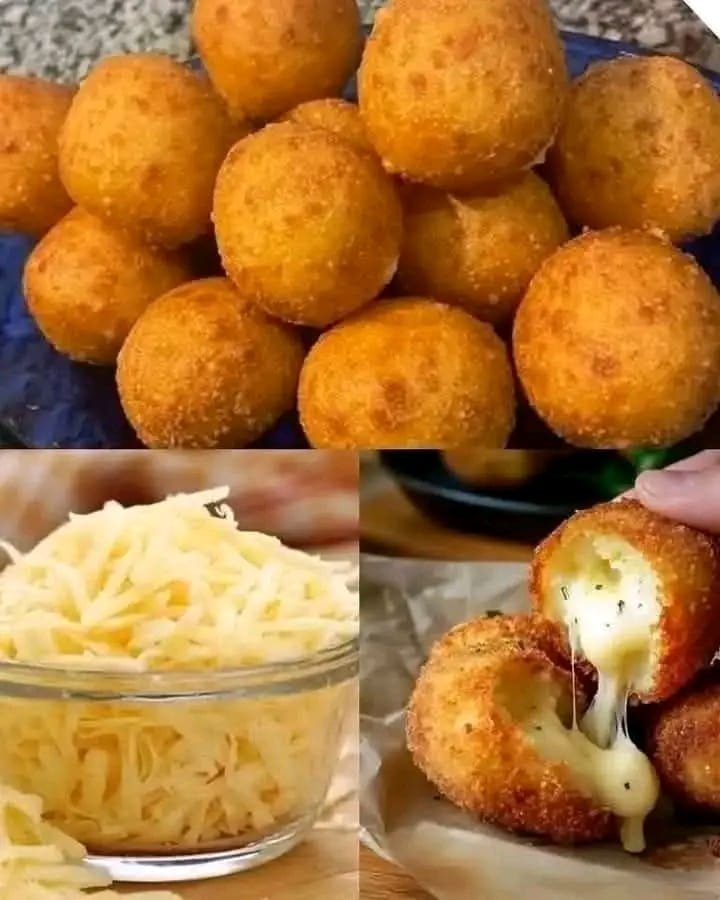 Irresistible 3-Ingredient Cheese Balls🧀✨ Looking for a quick and delicious snack with minimal ingredients? These crispy, golden cheese balls are packed with melty mozzarella goodness and take just a few simple steps to make! Perfect for parties, gatherings, or a tasty treat anytime, this recipe requires only three basic ingredients—but delivers maximum flavor. Follow the easy steps below and get ready to enjoy a snack that’s crunchy on the outside and irresistibly cheesy on the inside! 🔥 Ingredients: 300g grated mozzarella cheese 3 tbsp cornstarch 1 egg Salt (optional) Instructions: In a mixing bowl, combine the mozzarella cheese, cornstarch, egg, and salt (if using). Knead the mixture with your hands until it forms a smooth dough that no longer sticks to your hands. Roll the dough into small balls and arrange them on a greased tray. Refrigerate for 30 minutes to firm up the texture. Heat oil in a pan over medium heat. Once the oil is hot, fry the cheese balls until they turn golden brown. Remove from oil and place on a paper towel to drain excess oil. Serve warm and enjoy! Yield: Approximately 28 small cheese balls. Tip: Try adding oregano for an extra burst of flavor With just three simple ingredients, you can create a crispy, cheesy snack that’s perfect for any occasion. Whether you enjoy them as an appetizer, a party treat, or a quick bite, these cheese balls are sure to impress! Feel free to experiment with seasonings like oregano for an extra burst of flavor. Try them today, and let us know how they turned out 😍🔥