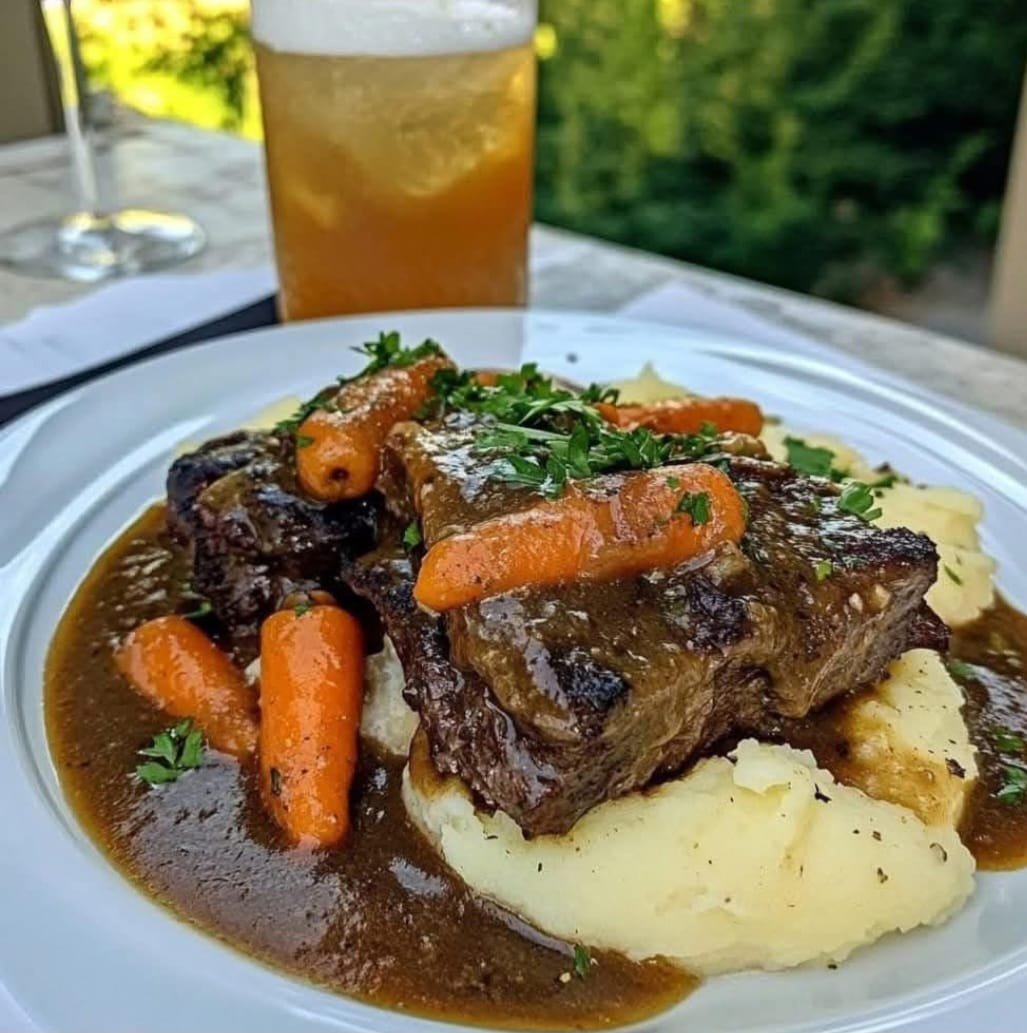 Braised Short Ribs with Creamy Mashed Potatoes & Carrots