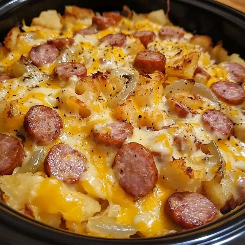 Easy Crockpot Kielbasa Hashbrown Casserole