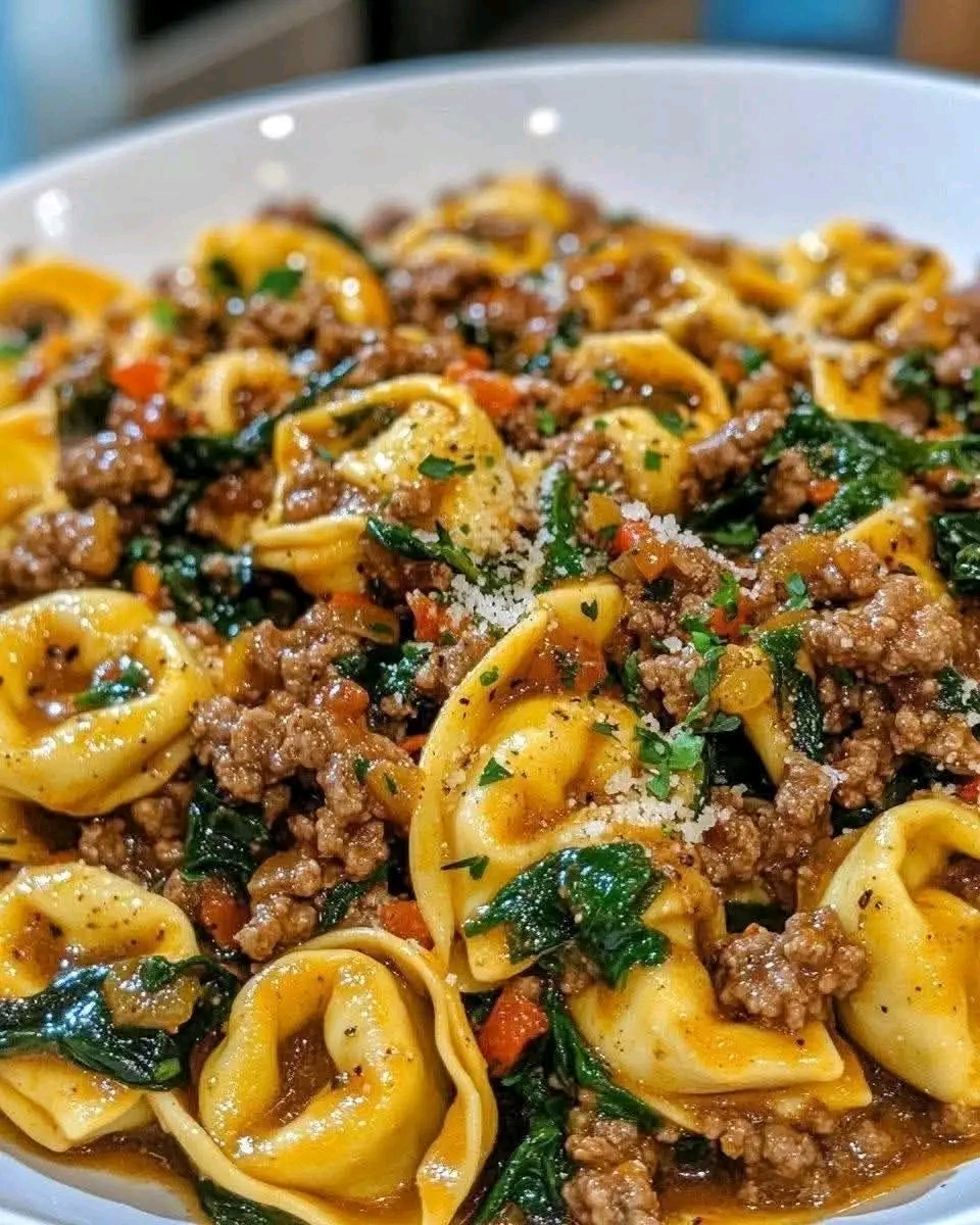 Ultimate Garlic Butter Beef and Spinach Tortellini