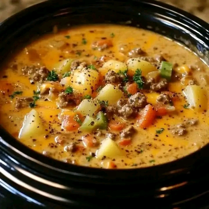 Best Slow Cooker Cheesy Burger Soup