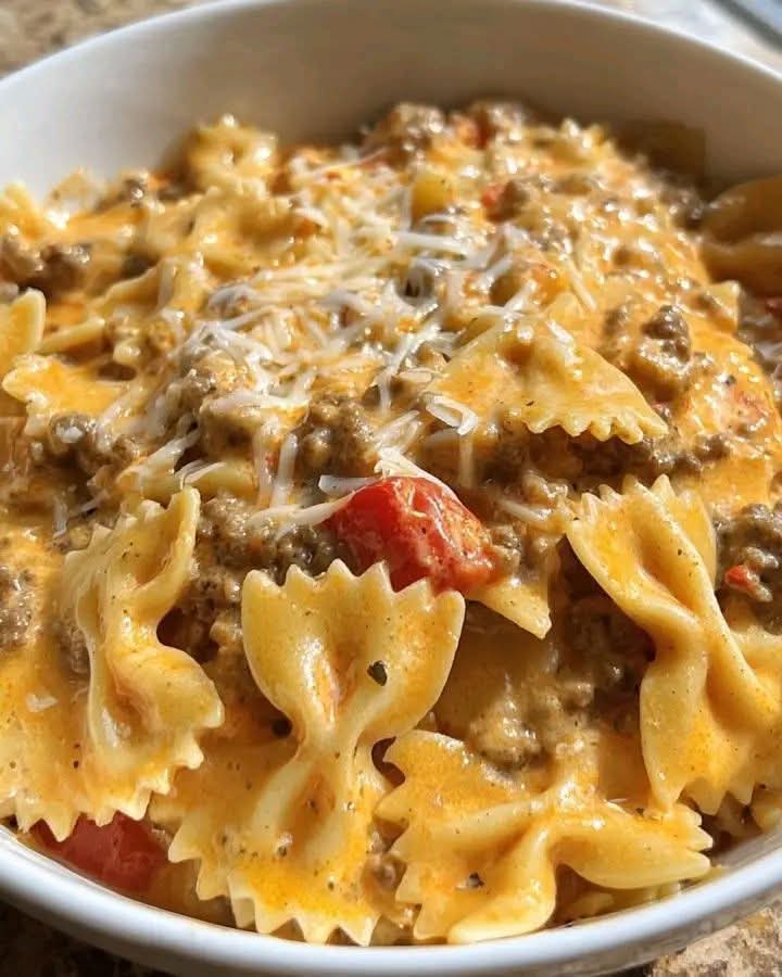 Creamy Velveeta Beef Pasta with Bowtie Noodles