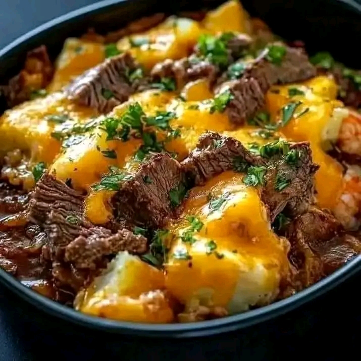 Slow Cooker Steak and Cheddar Potato Casserole
